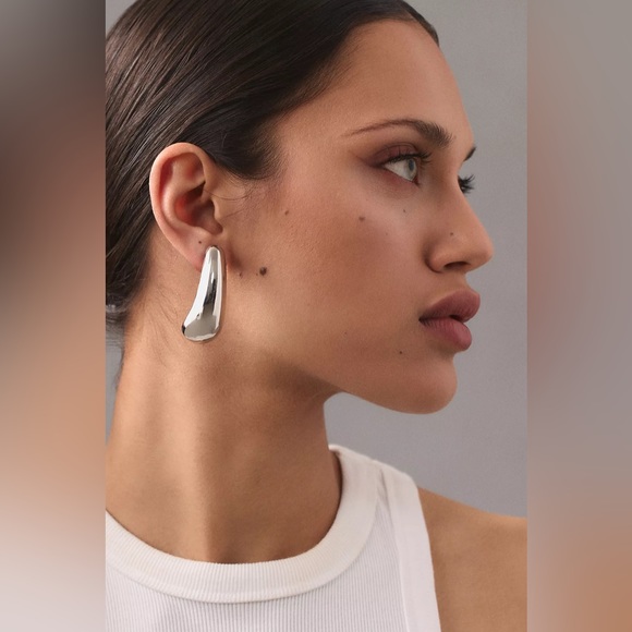 Silver Drop Statement Earrings - Picture 2 of 8